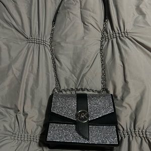 Michael Kors Greenwich Black and Silver Crossbody Bag